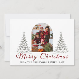 Simple Merry Christmas Pine Tree family photo Feiertagskarte