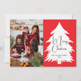 Simple Merry Christmas Pine Tree family photo Feiertagskarte