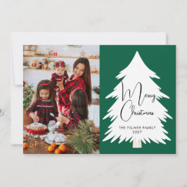 Simple Merry Christmas Pine Tree family photo Feiertagskarte