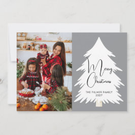 Simple Merry Christmas Pine Tree family photo Feiertagskarte