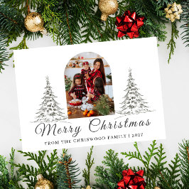 Simple Merry Christmas Pine Tree family photo Feiertagskarte