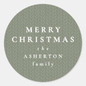 Simple Merry Christmas sage green knit pattern Runder Aufkleber (Vorderseite)