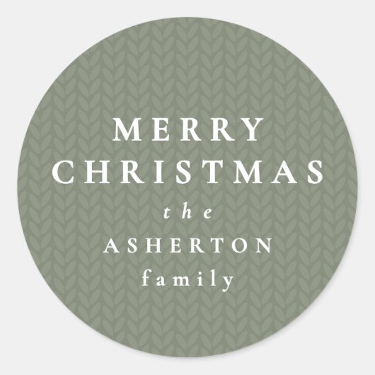 Simple Merry Christmas sage green knit pattern Runder Aufkleber (Vorderseite)