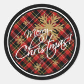 Simple Merry Christmas Wish Tartan Pattern Classic Runder Aufkleber (Vorderseite)