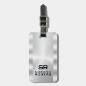 Simple, Metallic Silver Personalized Gry Text Gepäckanhänger (Vorderseite vertikal)
