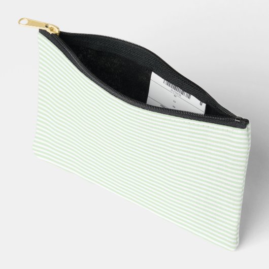 Simple Milky Jade Green Narrow Stripe Zubehörtasche (Offen)