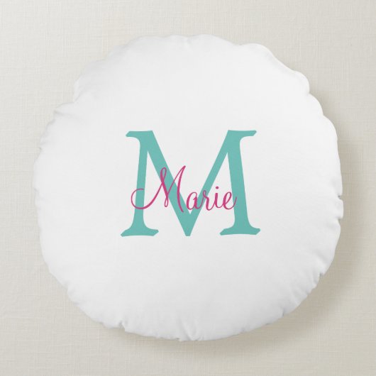 simple minimal add name monogram green pink blue t rundes kissen (Vorderseite)