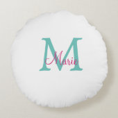 simple minimal add name monogram green pink blue t rundes kissen (Rückseite)
