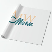 simple minimal add name monogram orange blue bold geschenkpapier (Ungerollt)