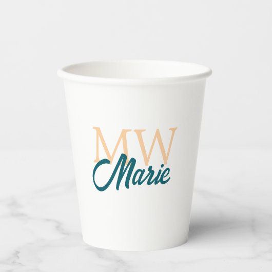 simple minimal add name monogram orange blue bold pappbecher (Vorderseite)