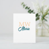 simple minimal add name monogram orange blue bold postkarte (Stehend Vorderseite)