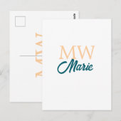 simple minimal add name monogram orange blue bold postkarte (Vorne/Hinten)