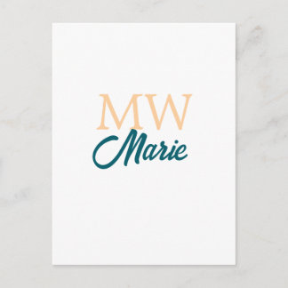 simple minimal add name monogram orange blue bold postkarte