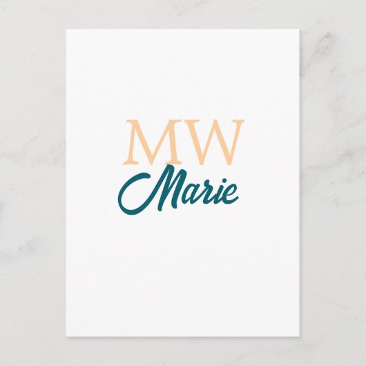 simple minimal add name monogram orange blue bold postkarte (Vorderseite)