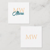 simple minimal add name monogram orange blue bold quadratische visitenkarte (Vorne/Hinten)