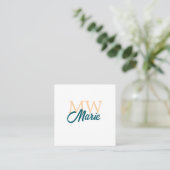simple minimal add name monogram orange blue bold quadratische visitenkarte (Stehend Vorderseite)