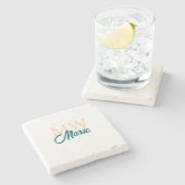 simple minimal add name monogram orange blue bold steinuntersetzer (Seitenansicht)