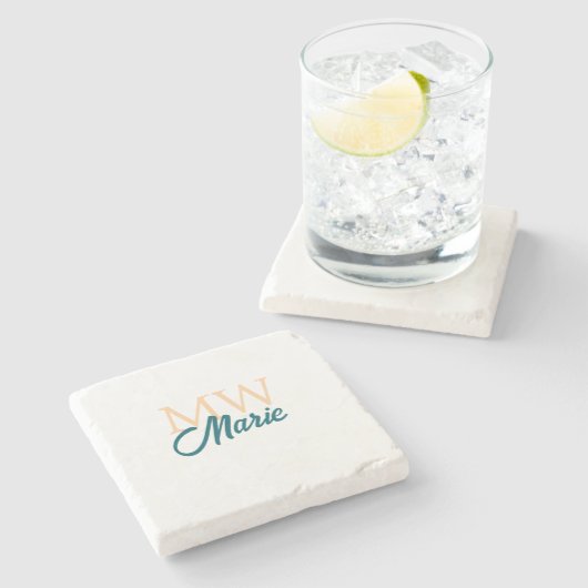 simple minimal add name monogram orange blue bold steinuntersetzer (Seitenansicht)