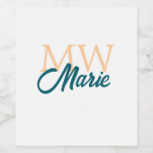 simple minimal add name monogram orange blue bold weinetikett (Einzelnes Label)