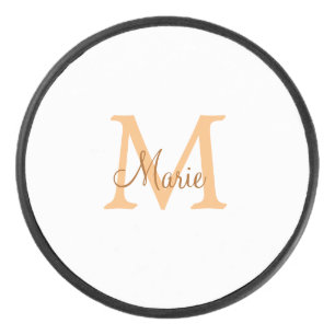 simple minimal add name monogram orange brown thr eishockey puck