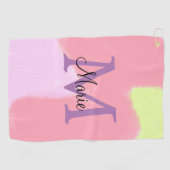 simple minimal add name monogram pink red throw pi golfhandtuch (Horizontal)