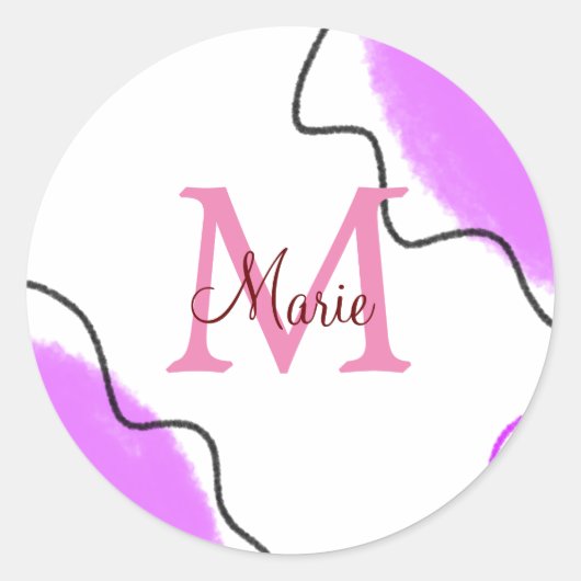 simple minimal add name monogram pink red throw pi runder aufkleber (Vorderseite)