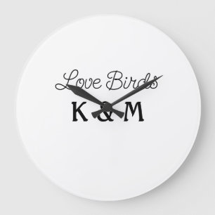 simple minimal add your name text love birds text große wanduhr