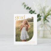 Simple Minimal Arch Photo Gold Script Graduation Postkarte (Stehend Vorderseite)