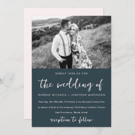 Simple Minimal Blue Blush Photo Wedding Einladung