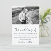 Simple Minimal Blue Photo Wedding Einladung (Stehend Vorderseite)