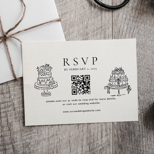 Simple Minimal Cake Wedding Qr Code Wedding  RSVP Karte