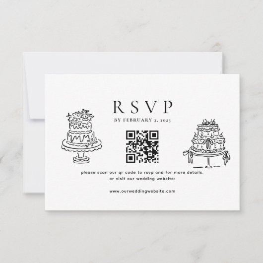 Simple Minimal Cake Wedding Qr Code Wedding RSVP Karte (Vorderseite)