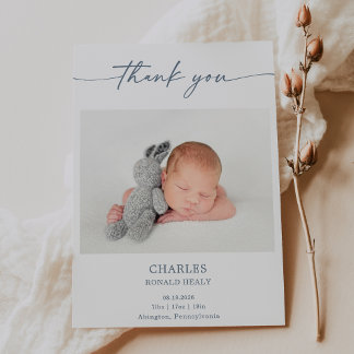 Simple Minimal Elegant Baby Photo Thank You Card Einladung