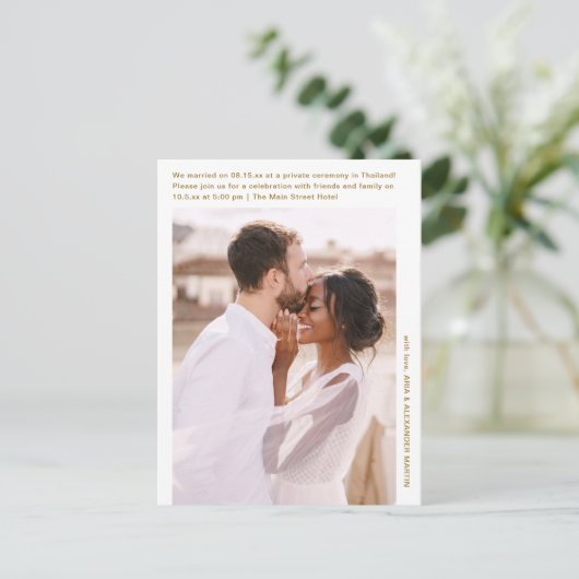 Simple Minimal Gold Elopement Celebration Photo Postkarte (Stehend Vorderseite)