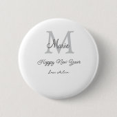 simple minimal happy new year monogram gray name button (Vorderseite)