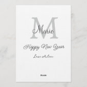 simple minimal happy new year monogram gray name einladung (Rückseite)