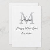 simple minimal happy new year monogram gray name einladung (Vorne/Hinten)