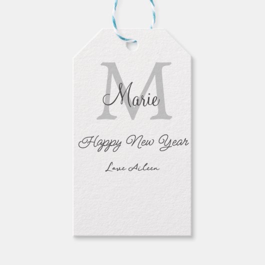 simple minimal happy new year monogram gray name geschenkanhänger (Vorderseite)