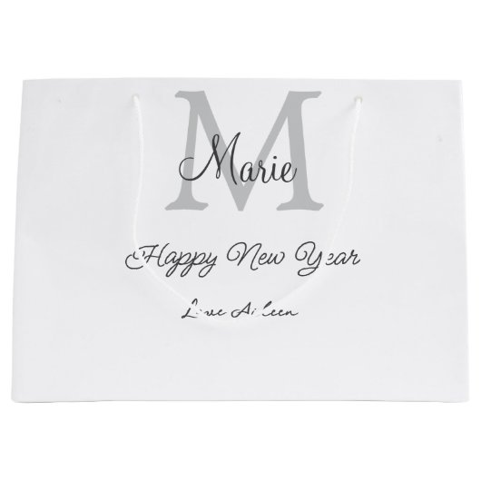 simple minimal happy new year monogram gray name große geschenktüte (Vorderseite)