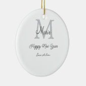 simple minimal happy new year monogram gray name keramik ornament (Rechts)