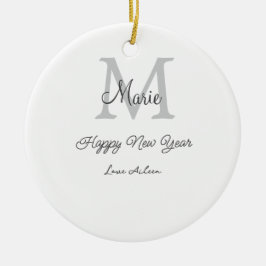 simple minimal happy new year monogram gray name  keramik ornament