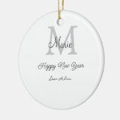 simple minimal happy new year monogram gray name keramik ornament (Links)