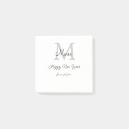 simple minimal happy new year monogram gray name  post-it klebezettel