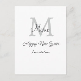 simple minimal happy new year monogram gray name  postkarte