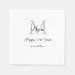 simple minimal happy new year monogram gray name  serviette