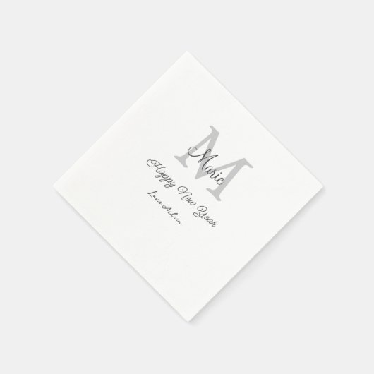 simple minimal happy new year monogram gray name serviette (Ecke)