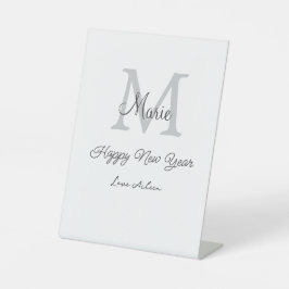 simple minimal happy new year monogram gray name  sockelschild
