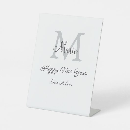 simple minimal happy new year monogram gray name  sockelschild (Vorderseite)