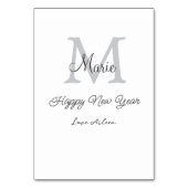 simple minimal happy new year monogram gray name tischnummer (Rückseite)