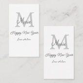 simple minimal happy new year monogram gray name visitenkarte (Vorne/Hinten)